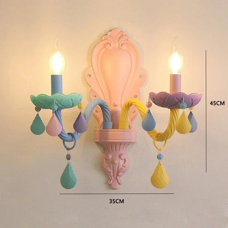 Crystal Chandelier Children Room Macaron Color Candle Lamp Lustre Cristal Creative Fantasy Girl Princess Luminaire Light