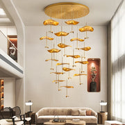 Copper leaf LED staircase pendant light