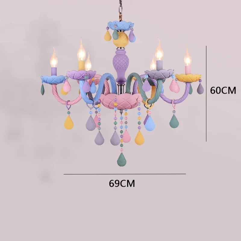 Crystal Chandelier Children Room Macaron Color Candle Lamp Lustre Cristal Creative Fantasy Girl Princess Luminaire Light