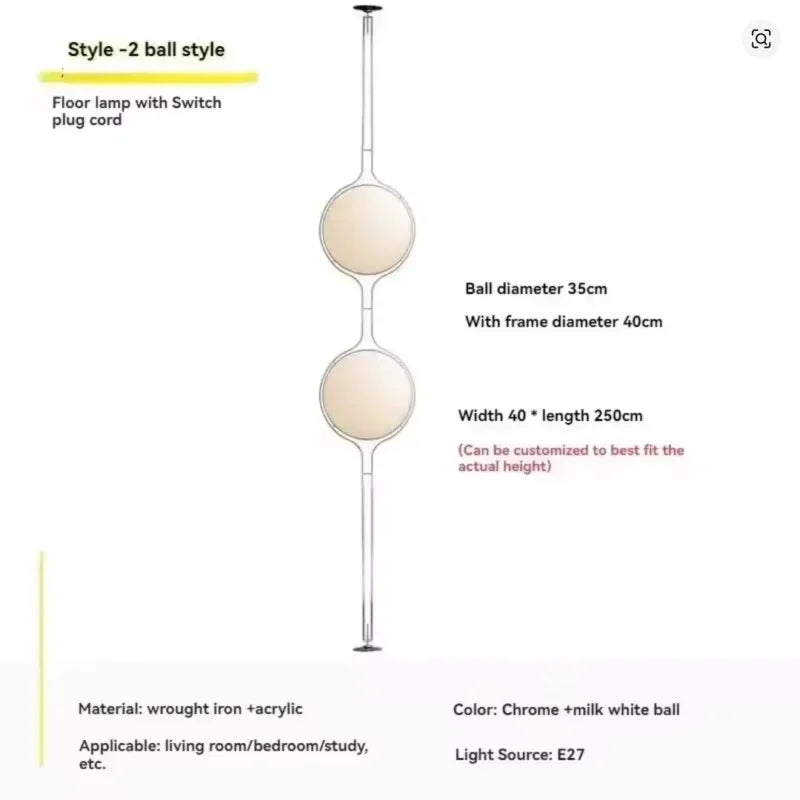 chrome metal white acrylic ball floor lamp