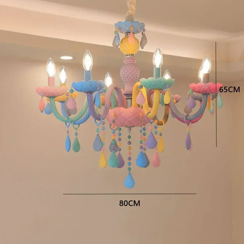 Crystal Chandelier Children Room Macaron Color Candle Lamp Lustre Cristal Creative Fantasy Girl Princess Luminaire Light