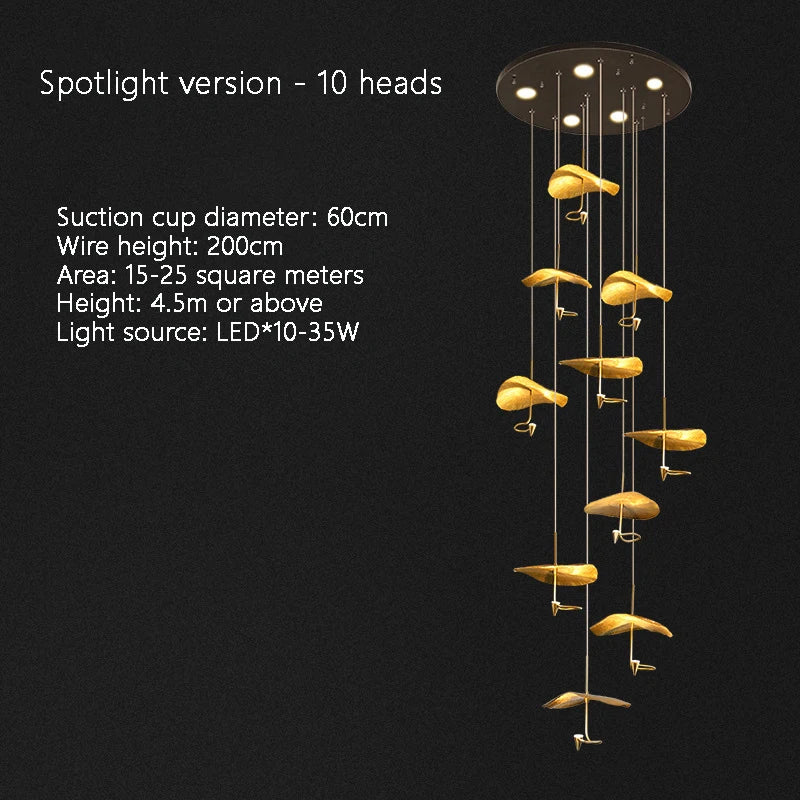 Copper leaf LED staircase pendant light