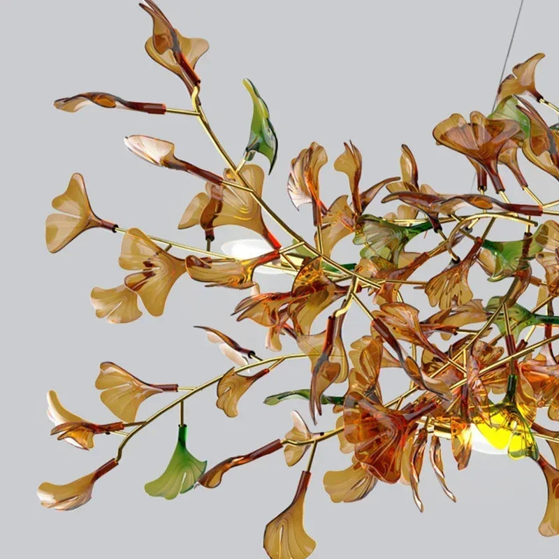 Green/Brown Ginkgo Leaf Restaurant chandelier