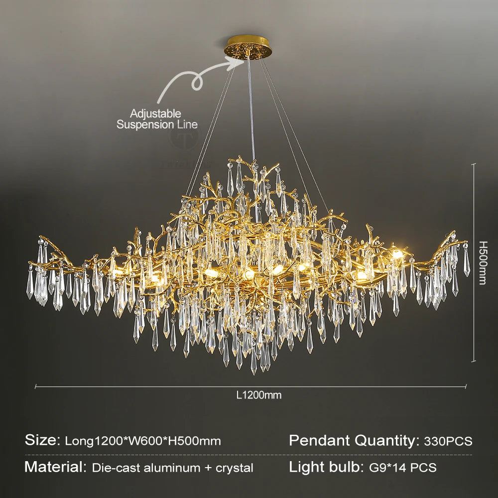 Branch shaped crystal living room chandelier