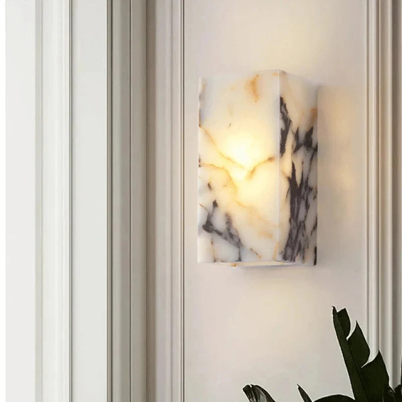 Luxury Black Cuboid Natural Stone Wall Lamp High-end Bedroom Bedside LED Sconce Living room Bathroom Waterproof Lighting Fixture
