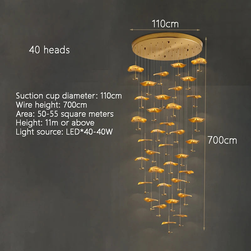 Copper leaf LED staircase pendant light