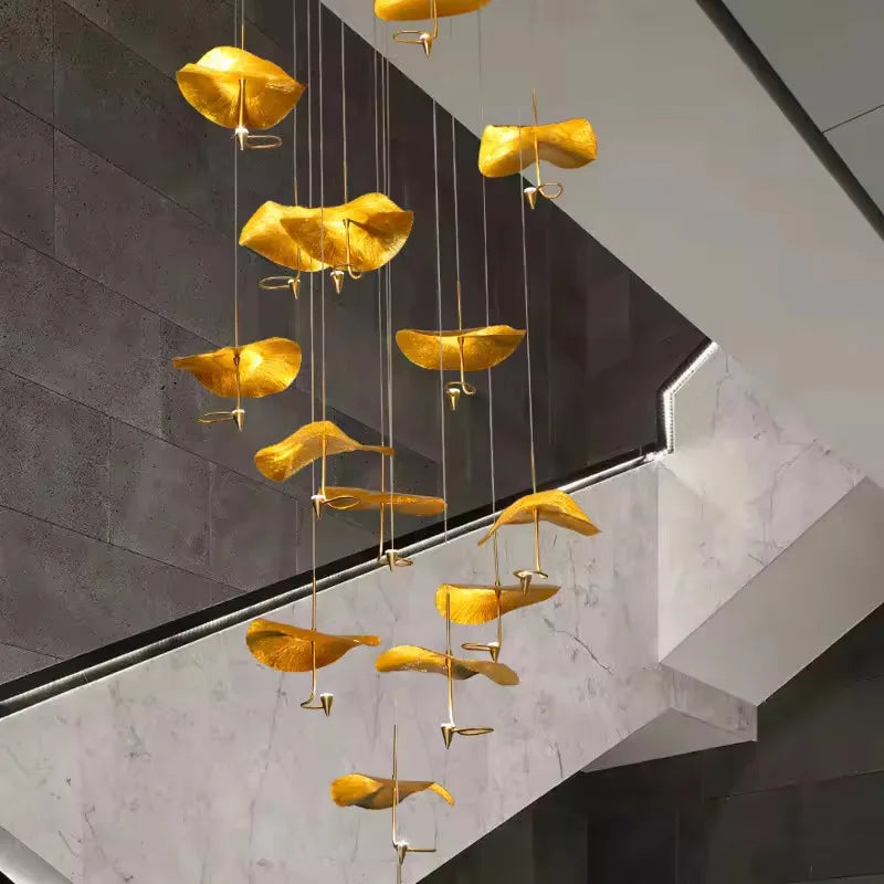Copper leaf LED staircase pendant light