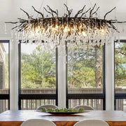 Black oval branch shaped crystal chandelier