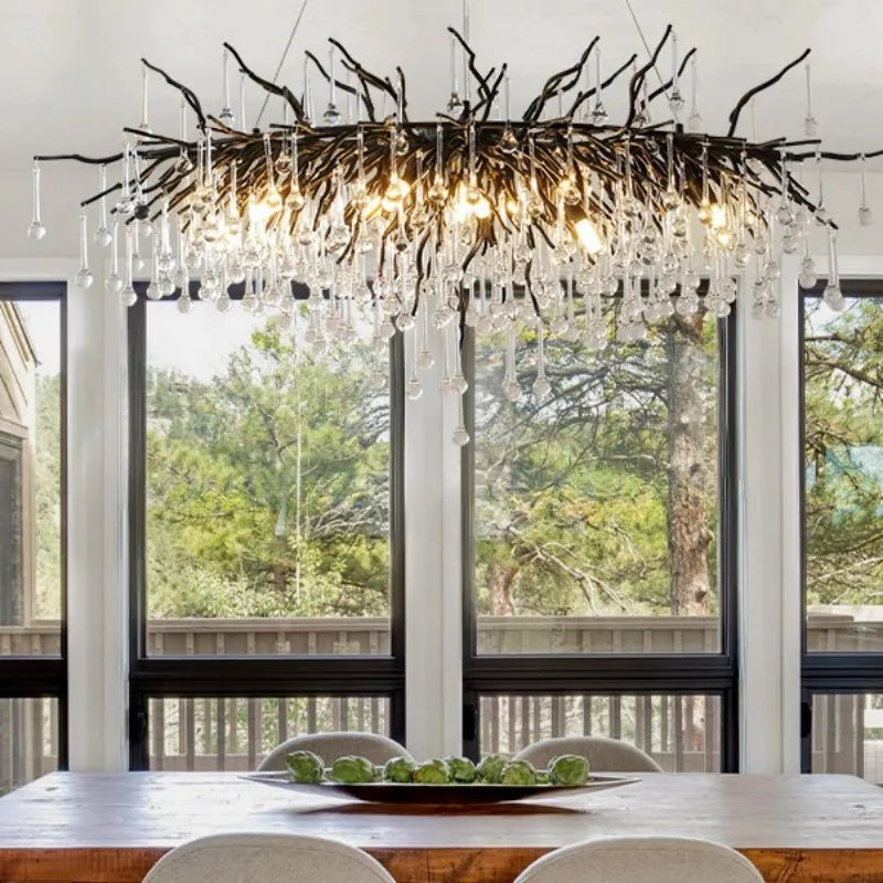 Black oval branch shaped crystal chandelier
