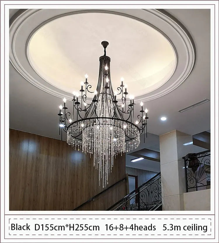 American style duplex crystal chandelier villa living room staircase light