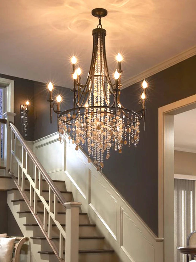 American style duplex crystal chandelier villa living room staircase light