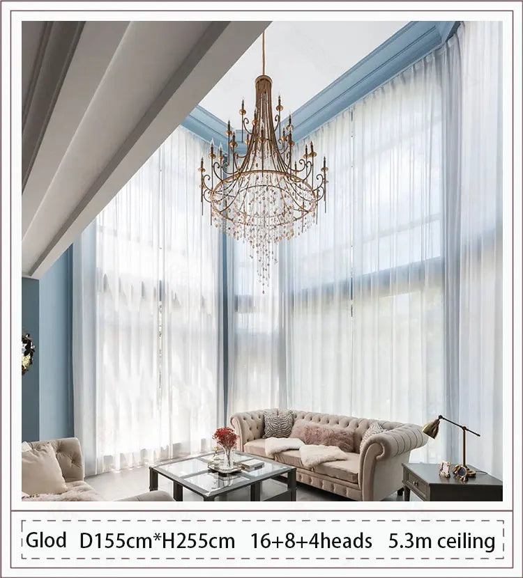 American style duplex crystal chandelier villa living room staircase light