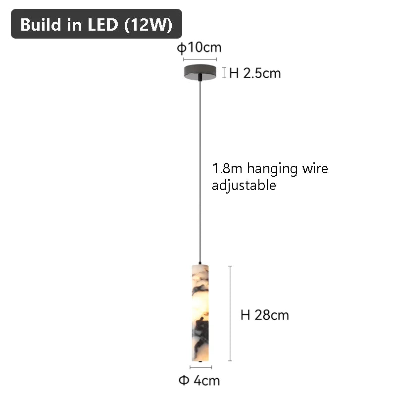 Luxury Black Cylinder Natural Stone Pendant Lamp