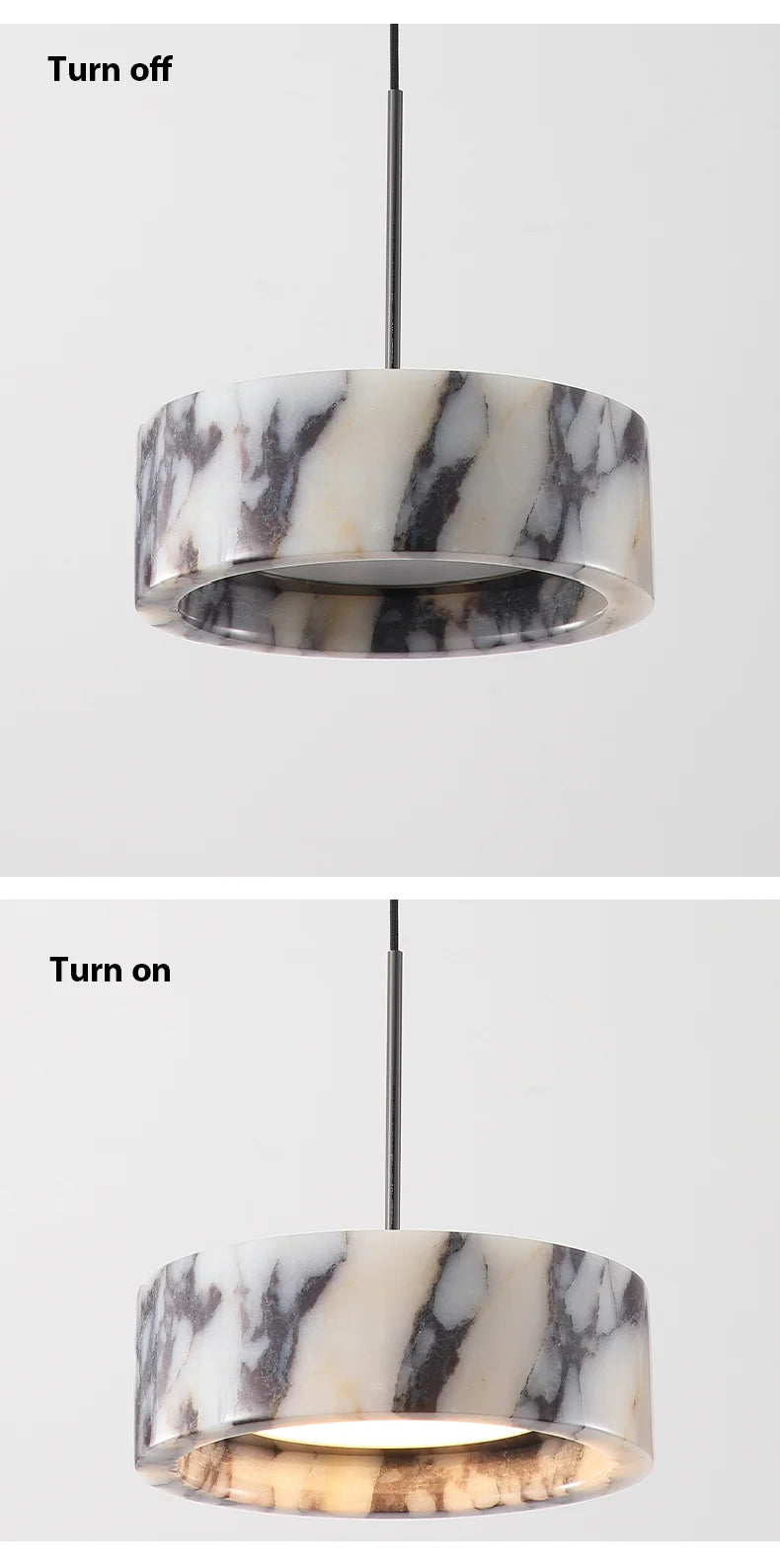 Luxury Black Round Natural Stone Pendant Lamp