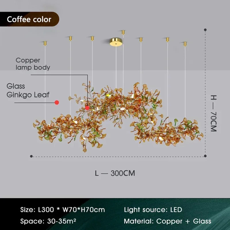 Green/Brown Ginkgo Leaf Restaurant chandelier