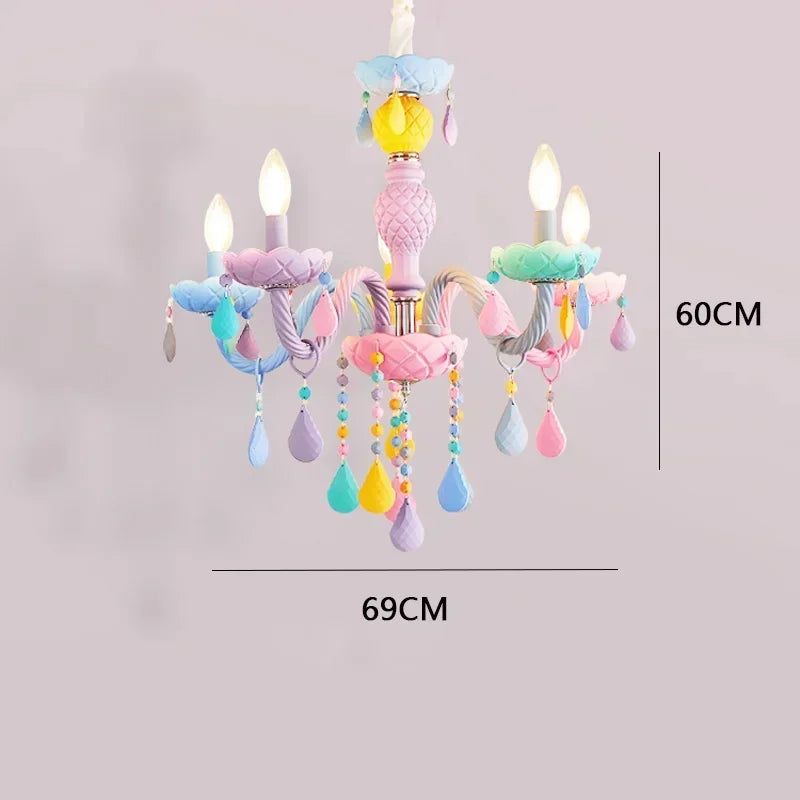 Crystal Chandelier Children Room Macaron Color Candle Lamp Lustre Cristal Creative Fantasy Girl Princess Luminaire Light