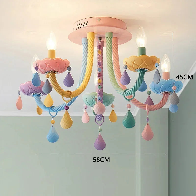 Crystal Chandelier Children Room Macaron Color Candle Lamp Lustre Cristal Creative Fantasy Girl Princess Luminaire Light