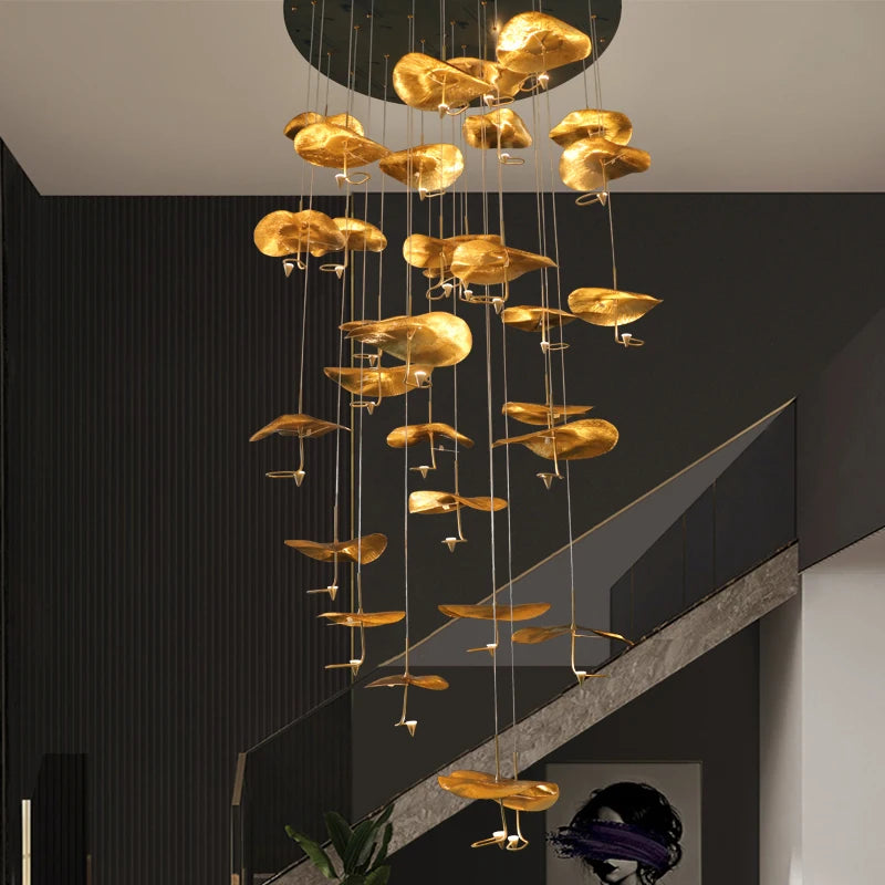 Copper leaf LED staircase pendant light