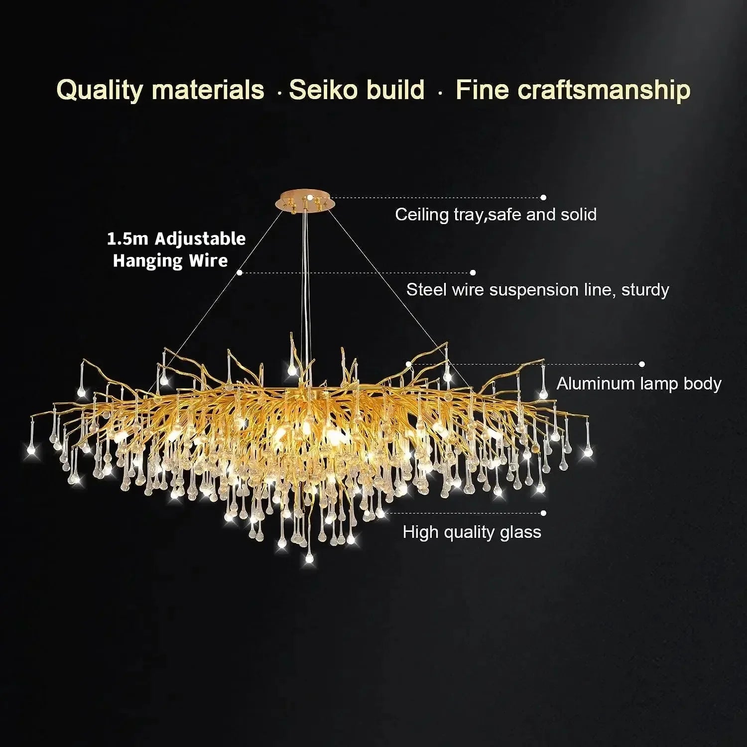 Black oval branch shaped crystal chandelier