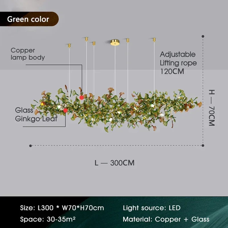 Green/Brown Ginkgo Leaf Restaurant chandelier