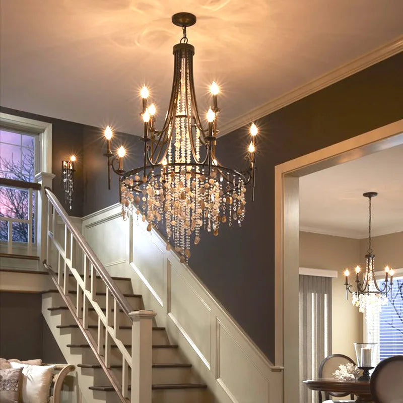 American style duplex crystal chandelier villa living room staircase light