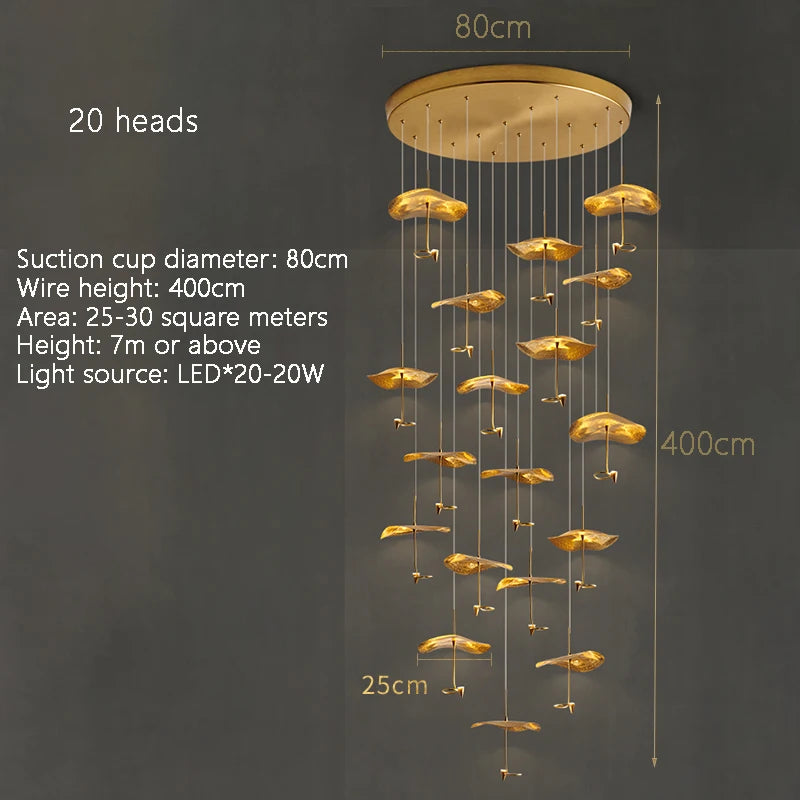 Copper leaf LED staircase pendant light