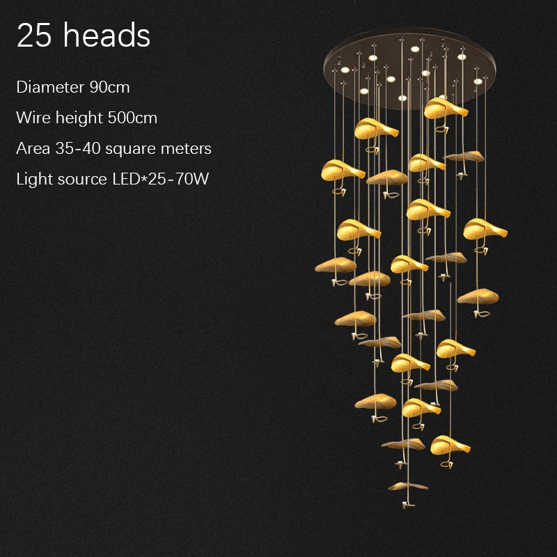 Copper leaf LED staircase pendant light