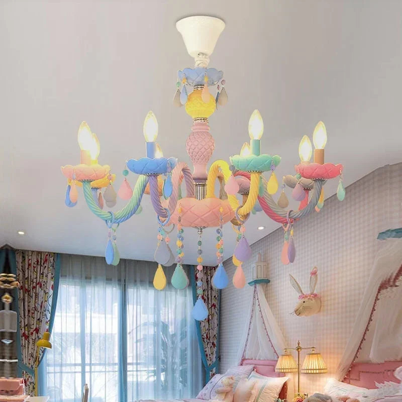 Crystal Chandelier Children Room Macaron Color Candle Lamp Lustre Cristal Creative Fantasy Girl Princess Luminaire Light
