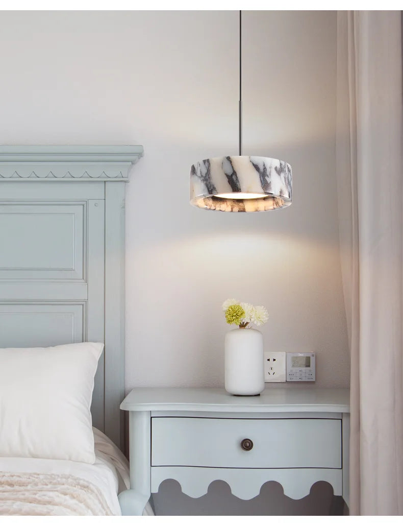 Luxury Black Round Natural Stone Pendant Lamp