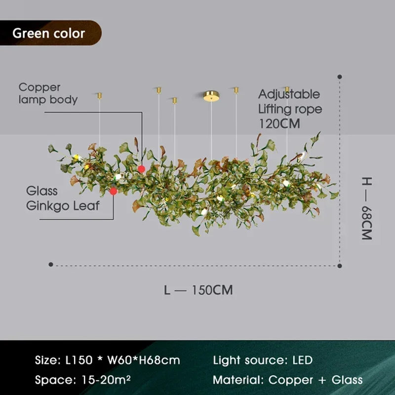 Green/Brown Ginkgo Leaf Restaurant chandelier