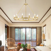 American Wagon Wheel Chandelier light Retro Industrial Candle Hanging lamp For Cafe Restaurant Bar Round Ceiling Lamp W 31.4"