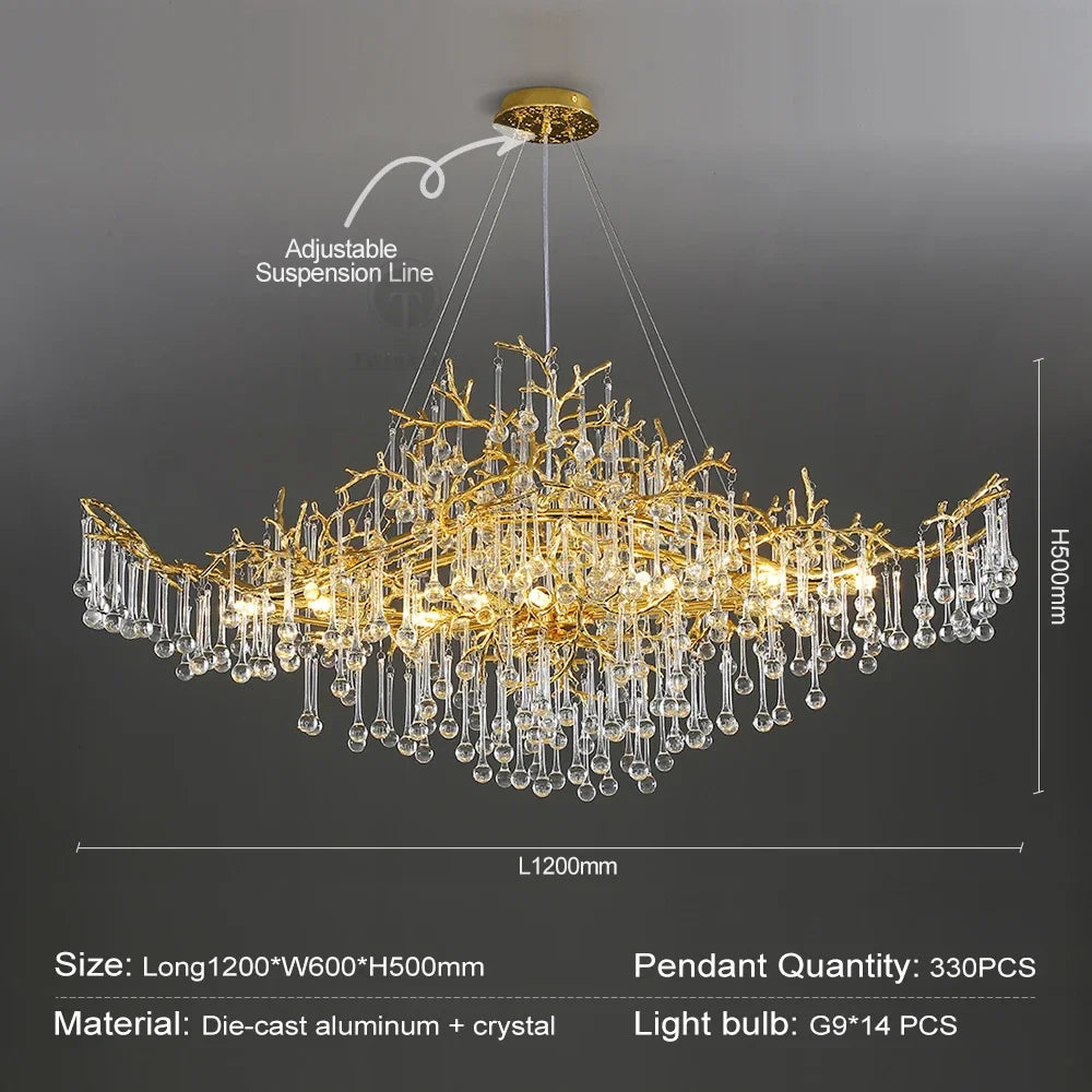 Branch shaped crystal living room chandelier