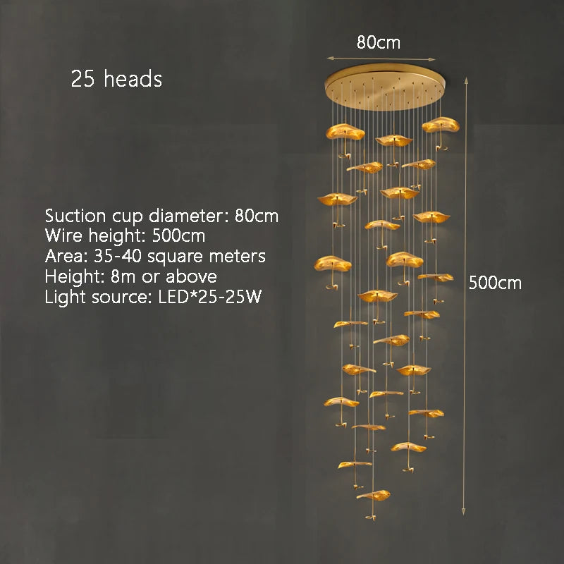 Copper leaf LED staircase pendant light