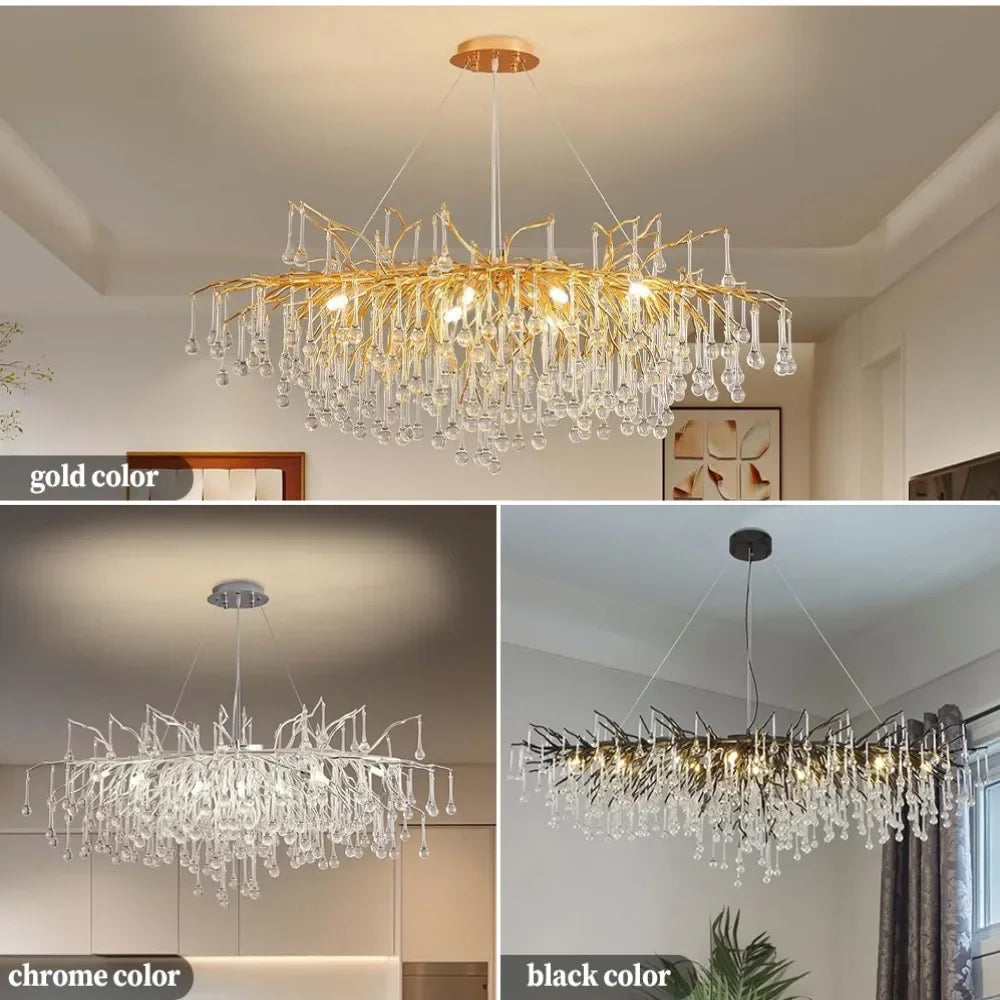 Black oval branch shaped crystal chandelier