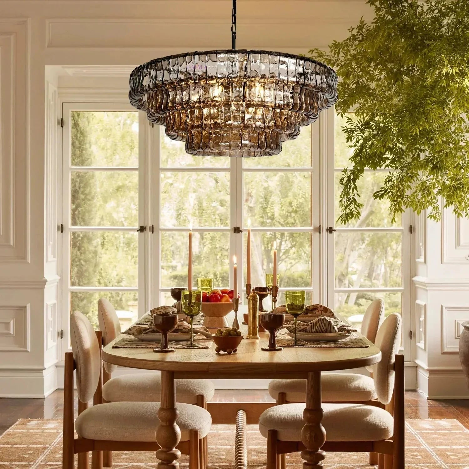 Olive-Green Ghiaccio Glass Chandelier