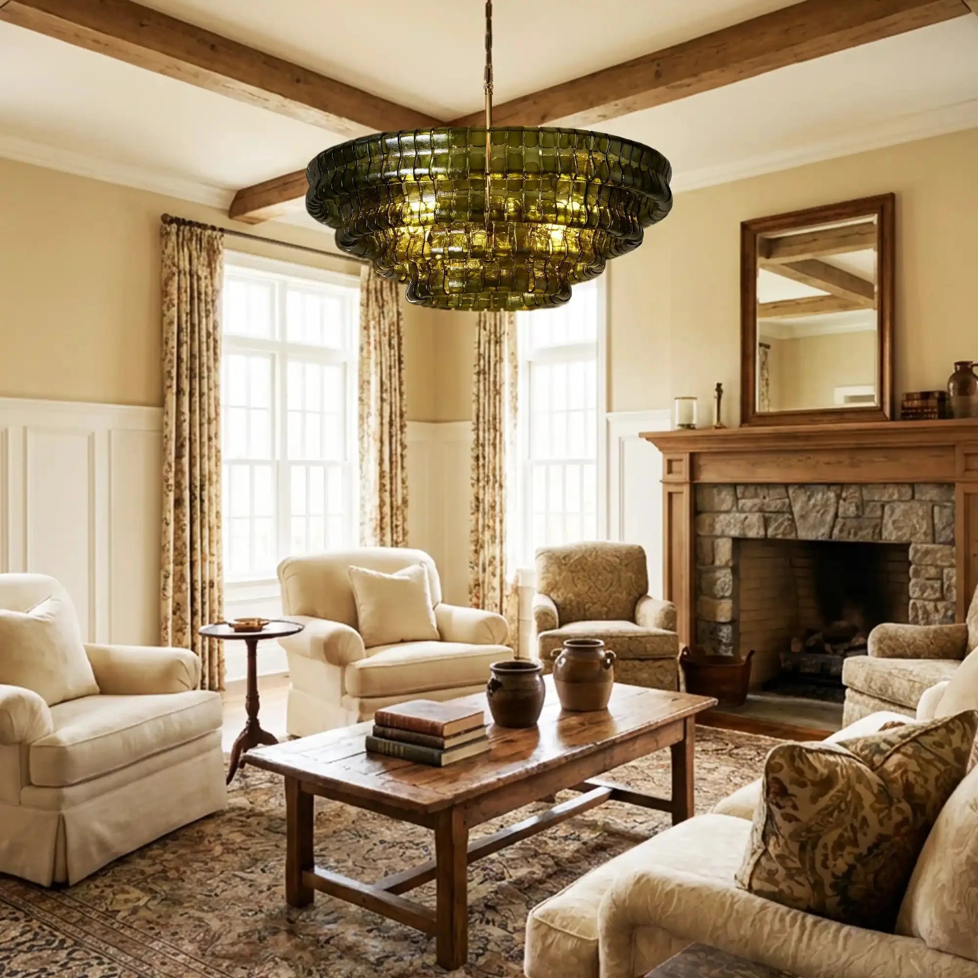 Olive-Green Ghiaccio Glass Chandelier