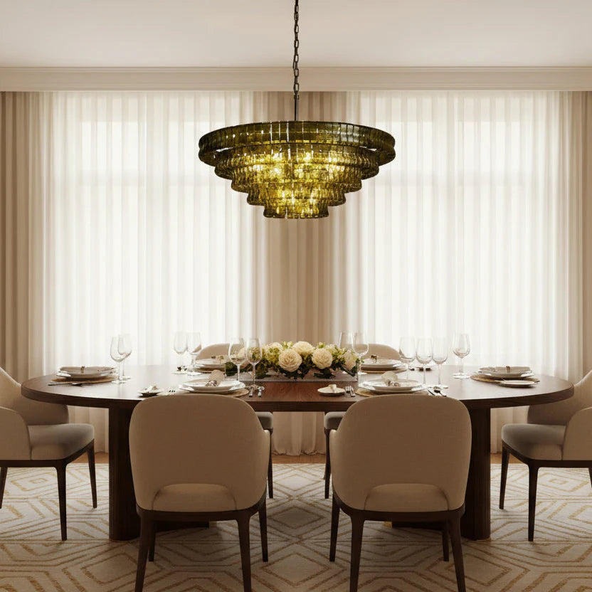 Olive-Green Ghiaccio Glass Chandelier