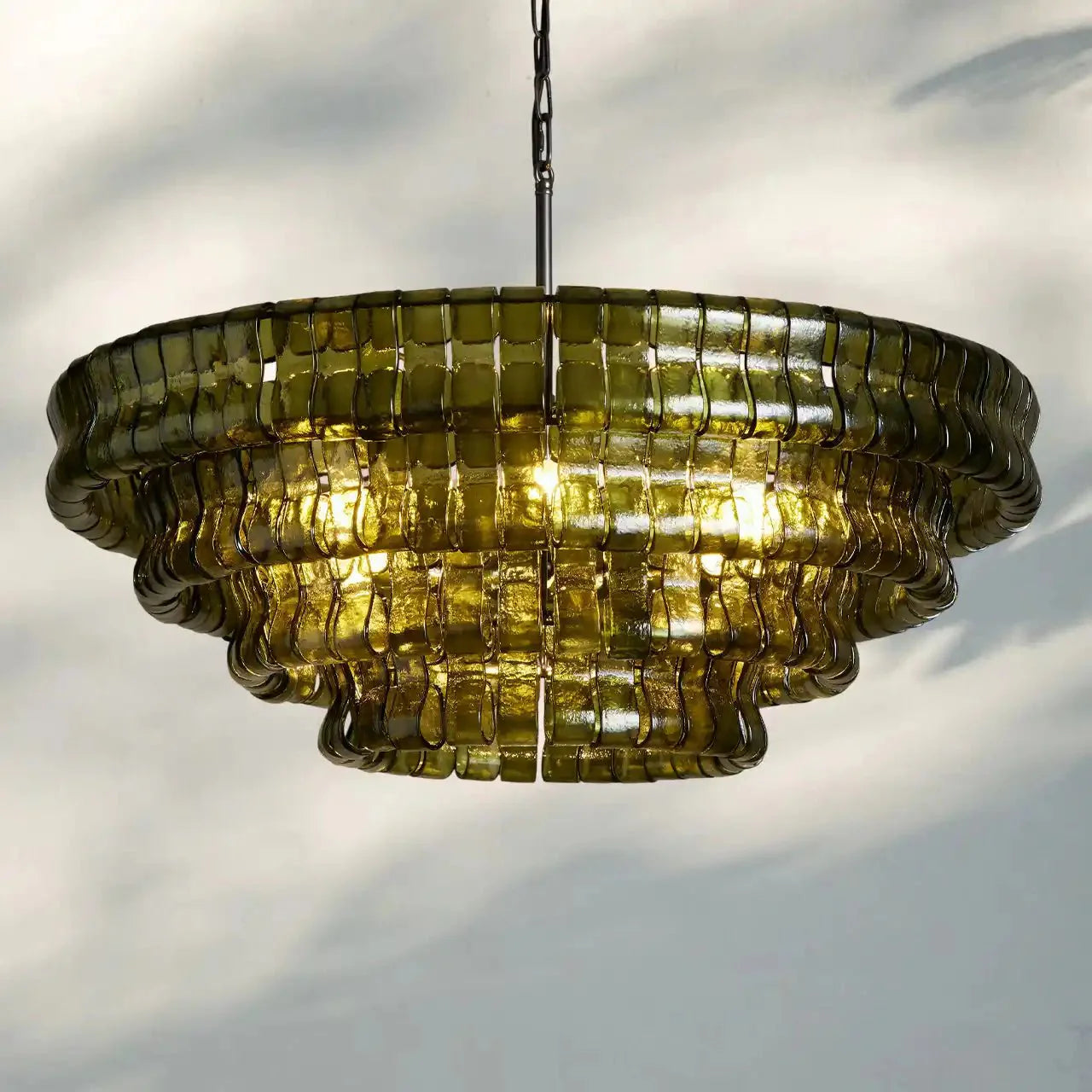 Olive-Green Ghiaccio Glass Chandelier