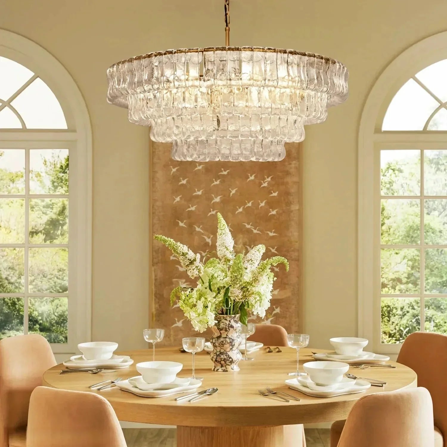 Olive-Green Ghiaccio Glass Chandelier