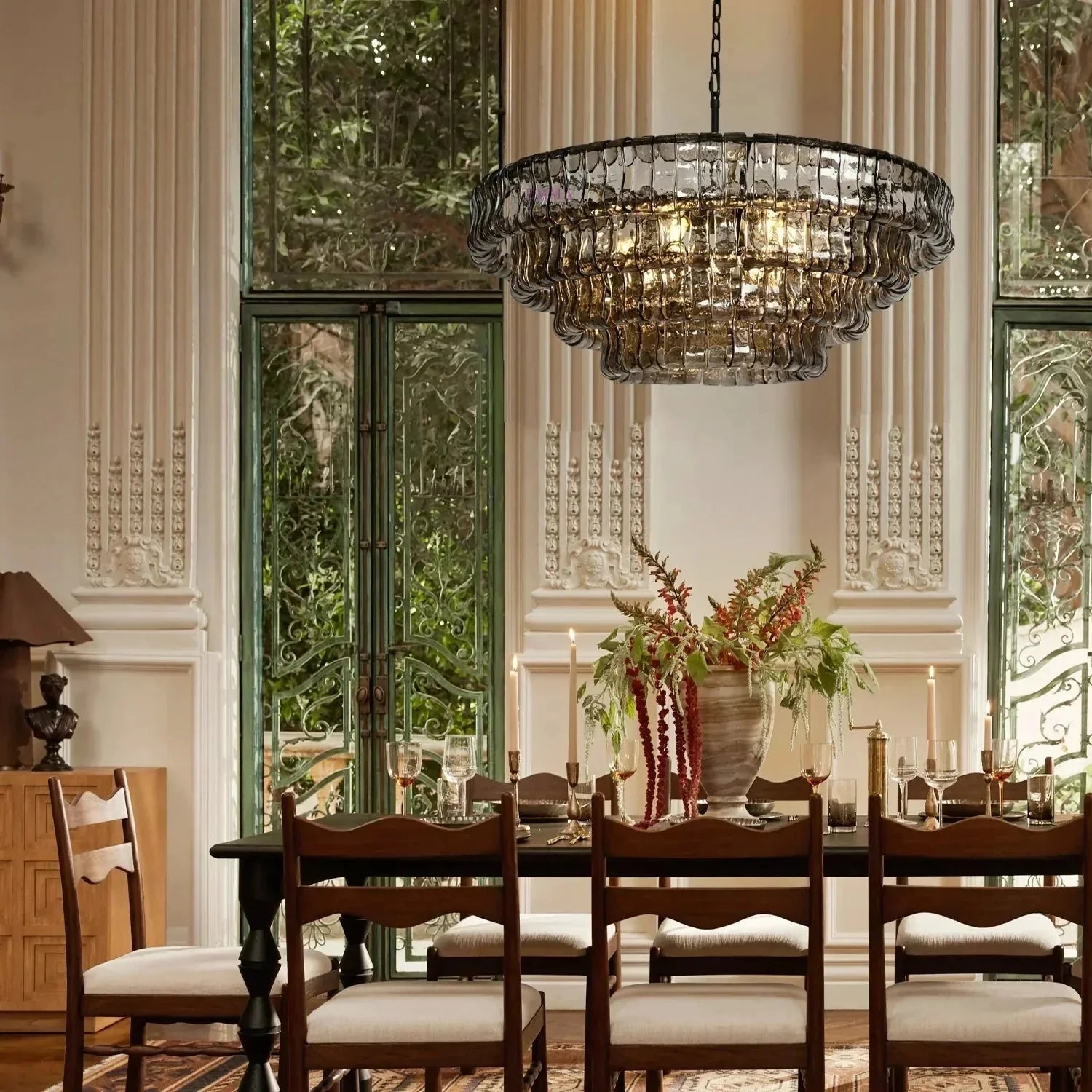 Olive-Green Ghiaccio Glass Chandelier
