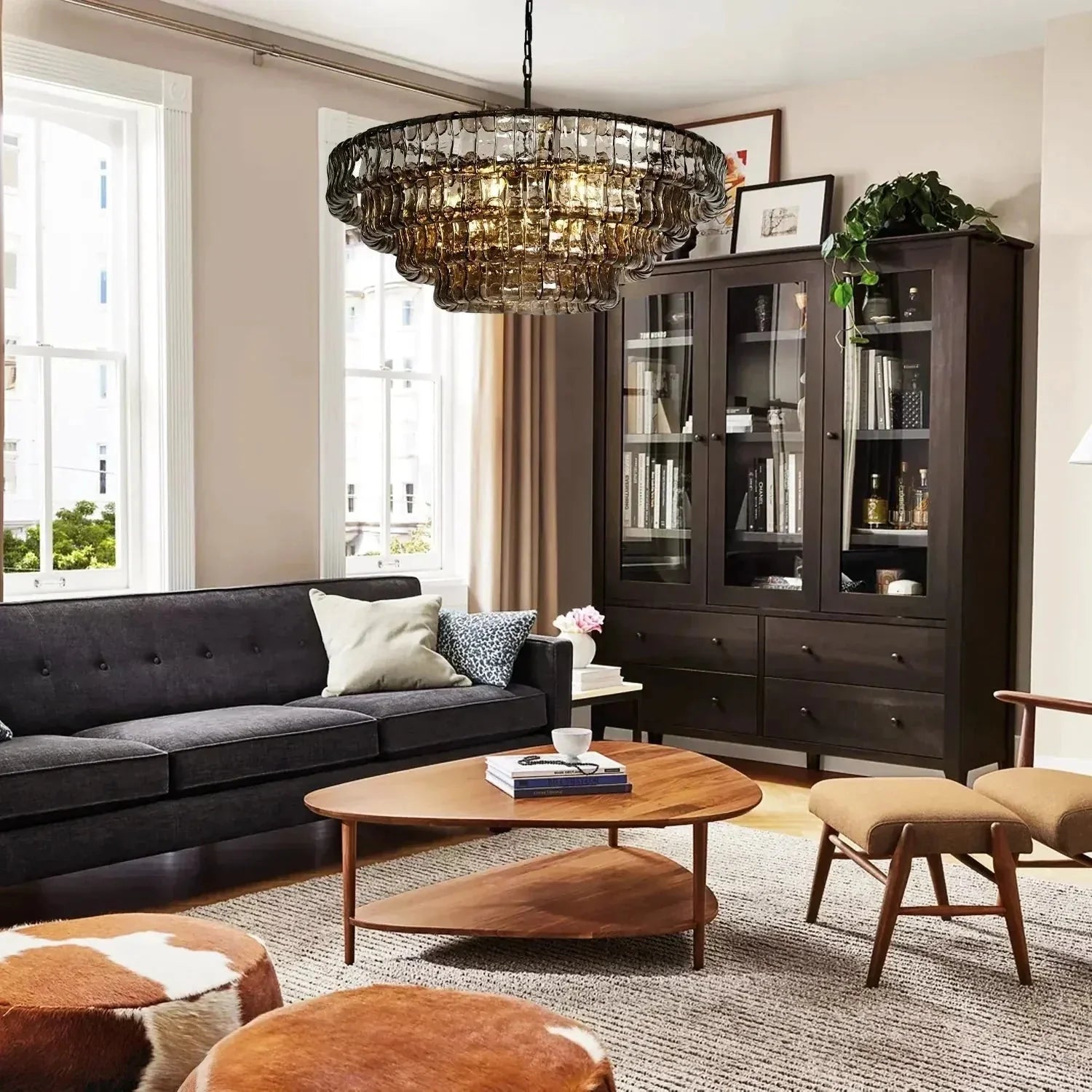 Olive-Green Ghiaccio Glass Chandelier