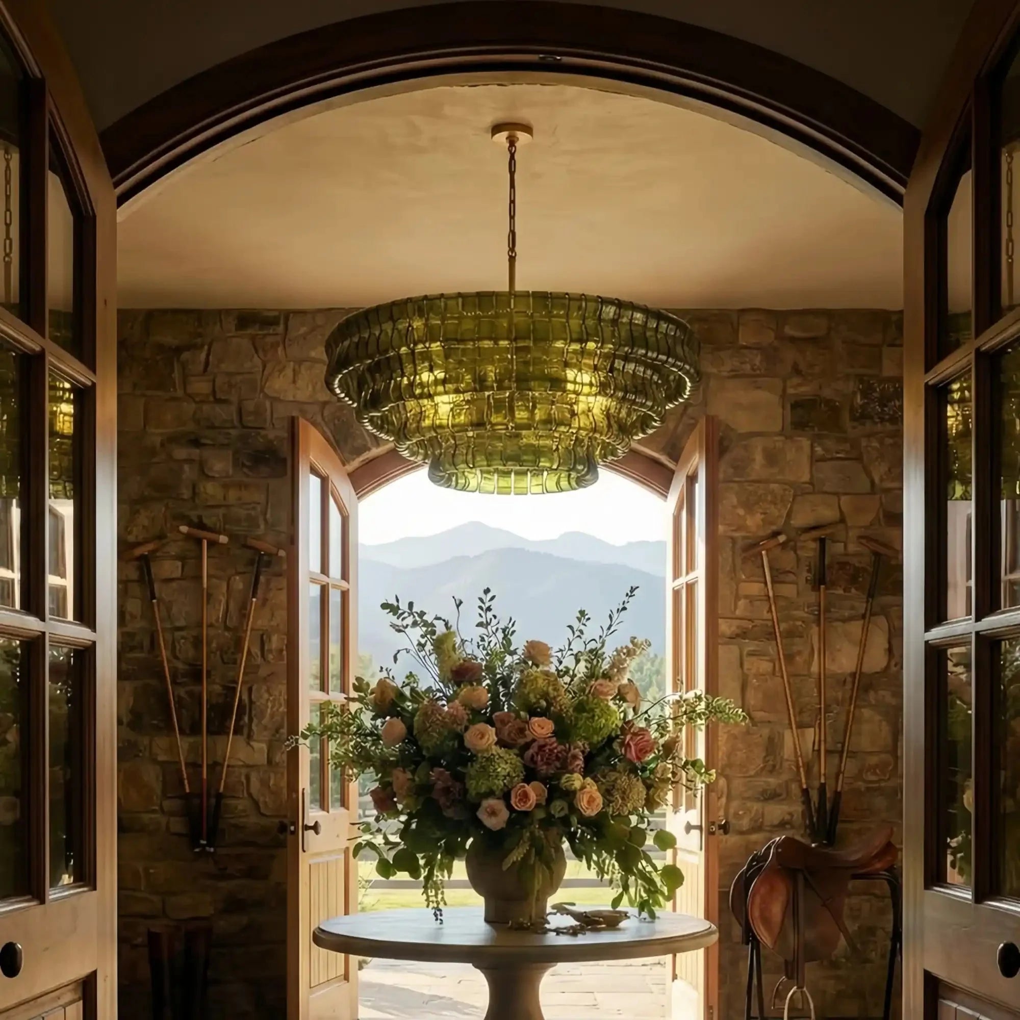 Olive-Green Ghiaccio Glass Chandelier
