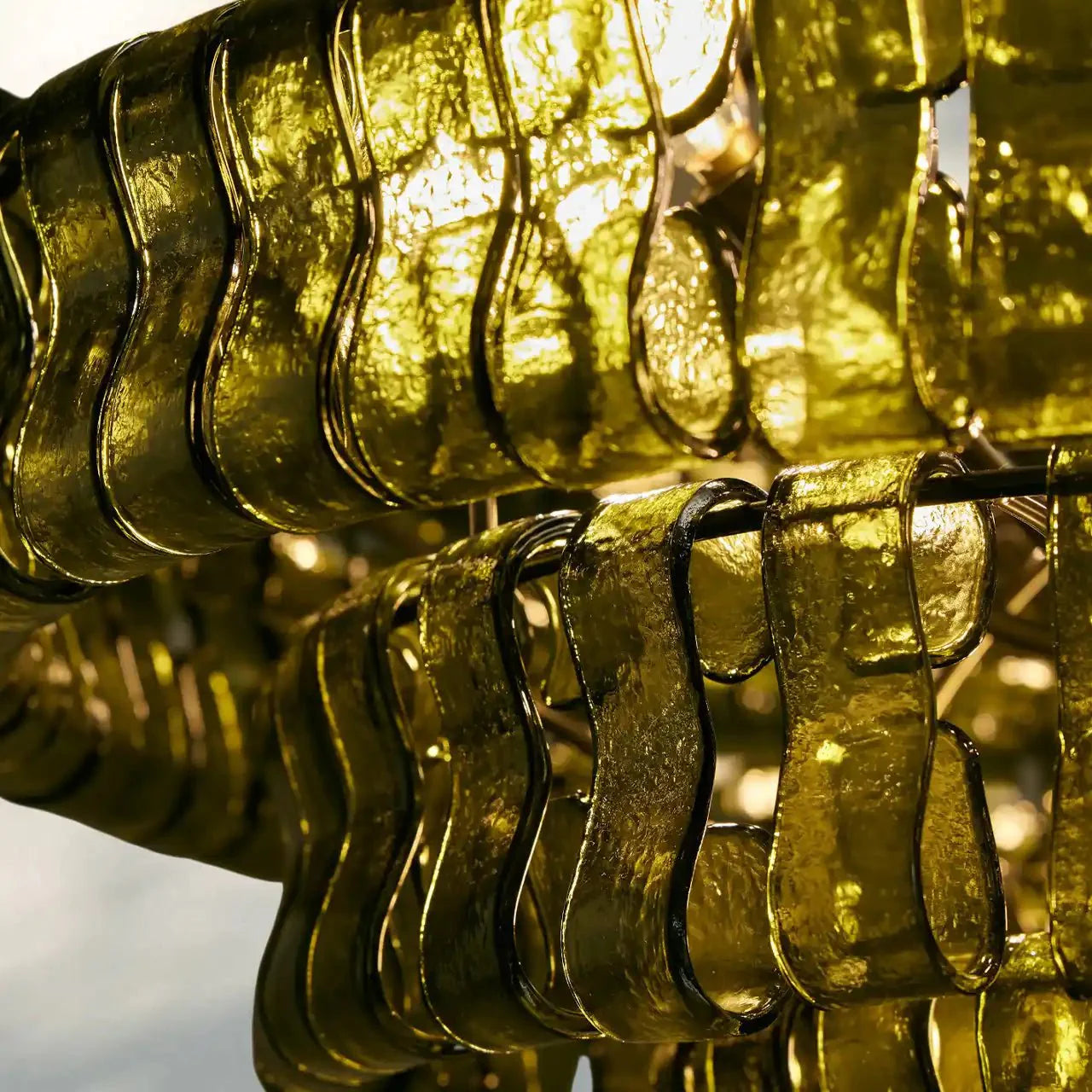 Olive-Green Ghiaccio Glass Chandelier
