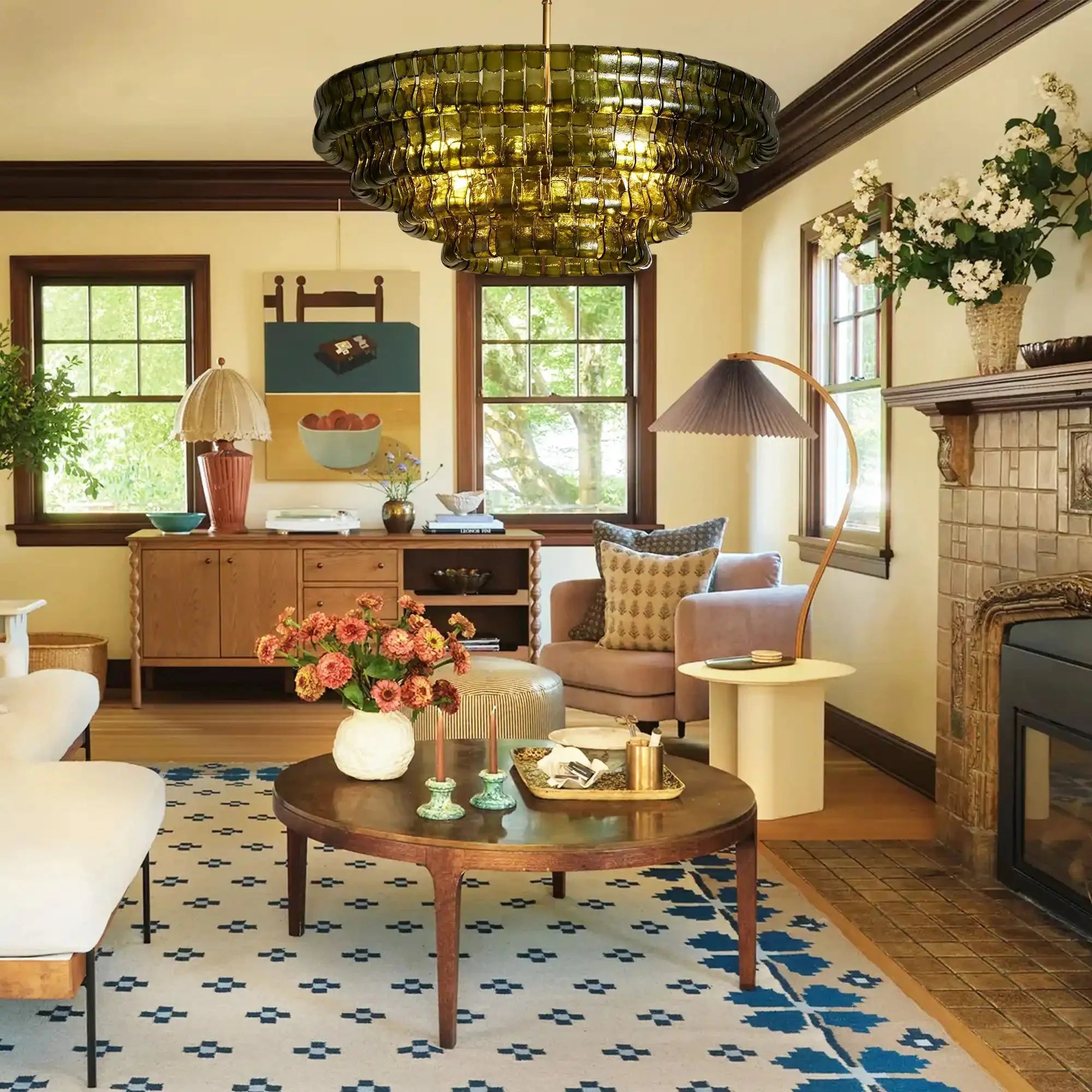 Olive-Green Ghiaccio Glass Chandelier