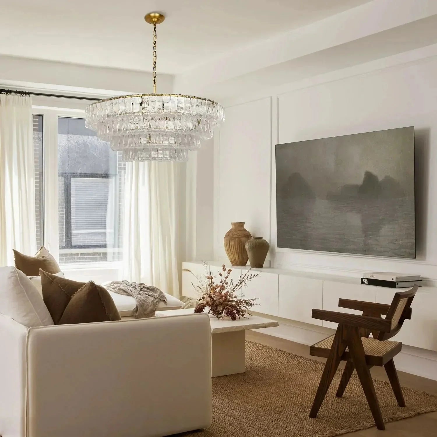 Olive-Green Ghiaccio Glass Chandelier