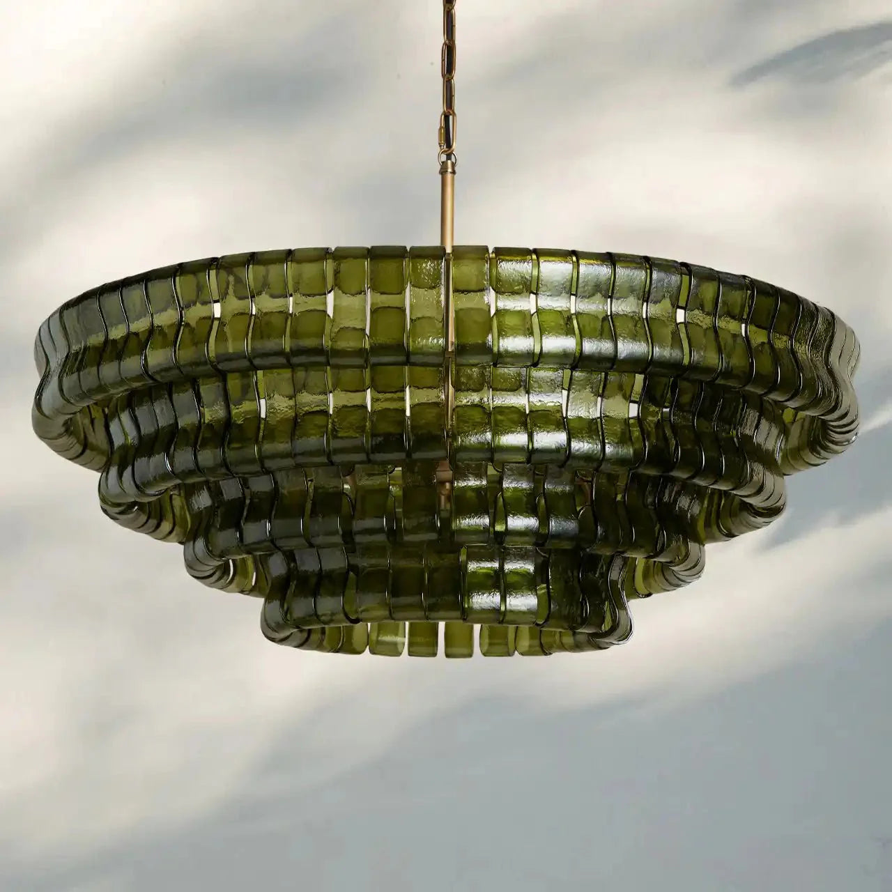 Olive-Green Ghiaccio Glass Chandelier