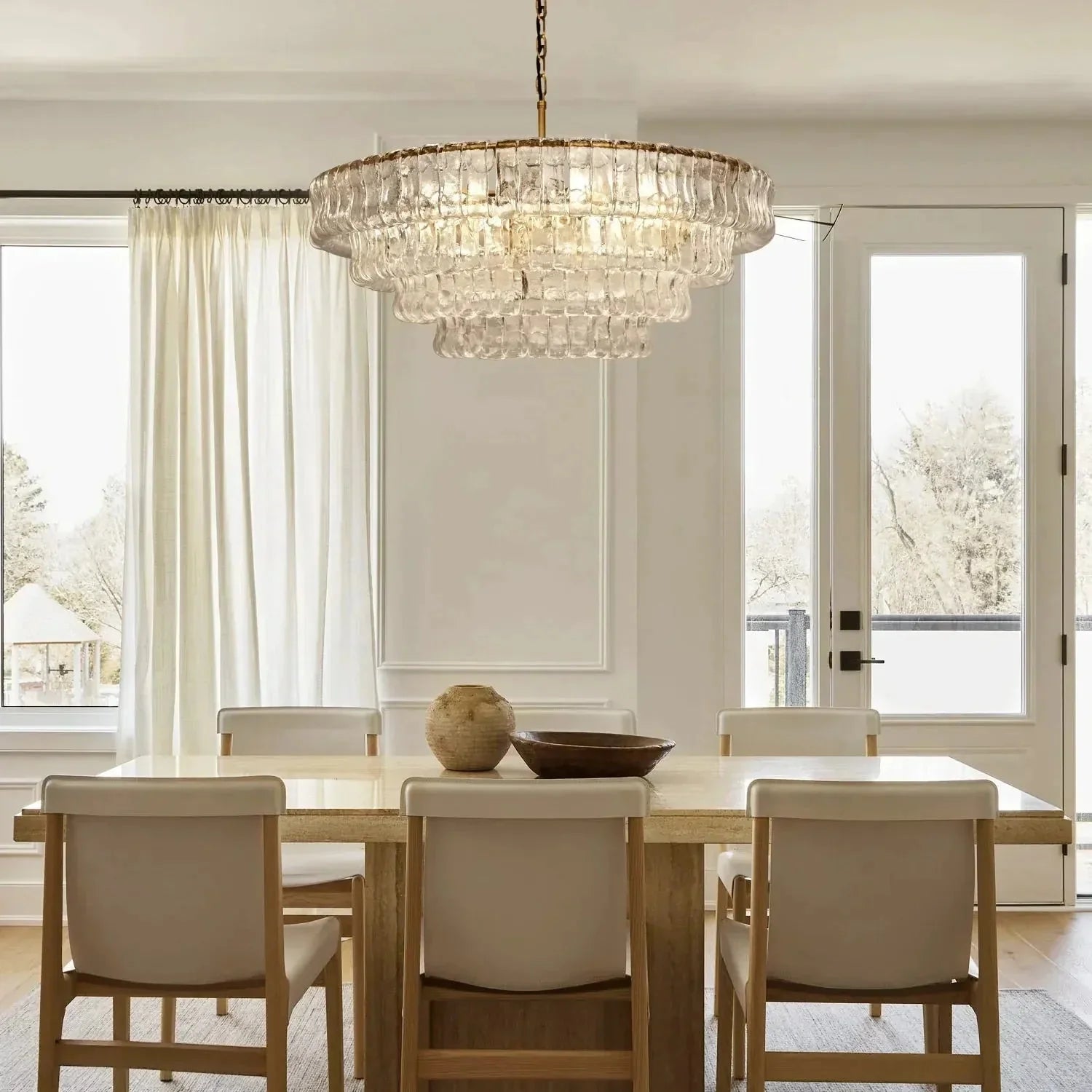 Olive-Green Ghiaccio Glass Chandelier