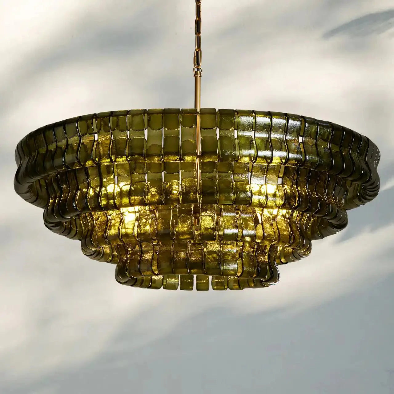 Olive-Green Ghiaccio Glass Chandelier