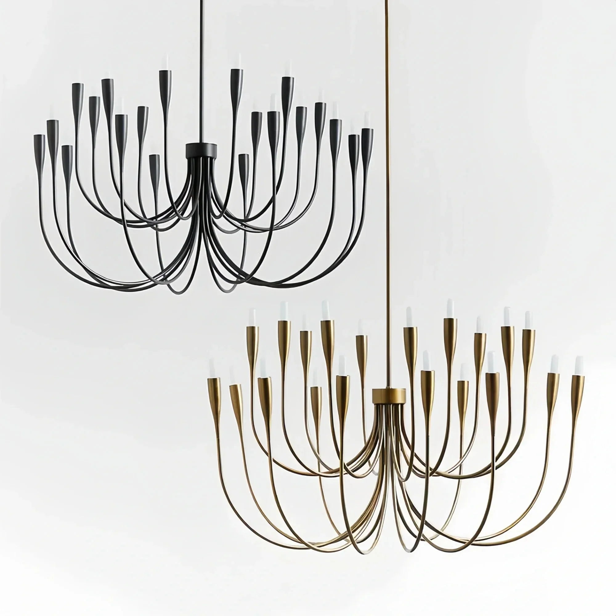 Modern 20-Light Black Curved Arms Chandelier