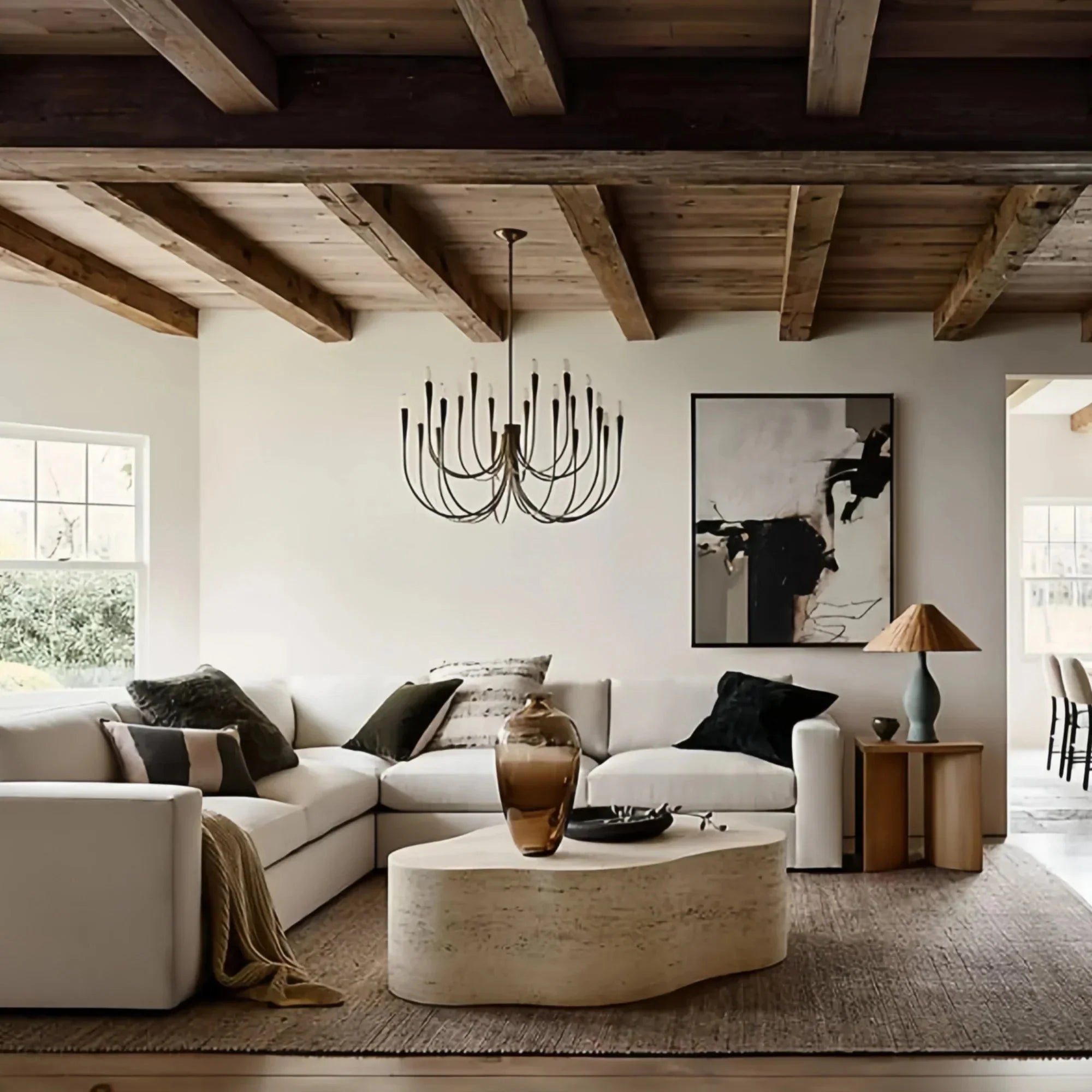 Modern 20-Light Black Curved Arms Chandelier